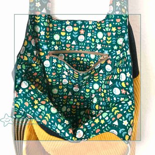 Handgenähte Tasche aus Jeansstoff und gelbem Cord - Innenfutter und Reißverschlusstasche