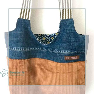 Umhängetasche handgenäht aus Jeansstoff und Cord - 1